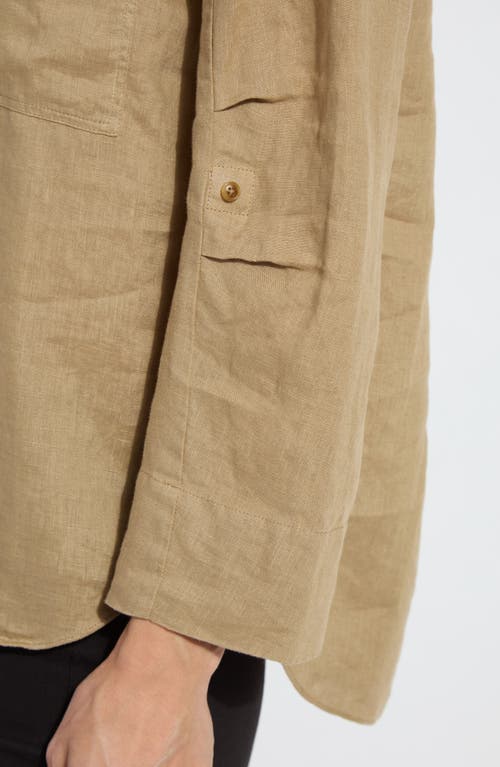 Lyssé Rose Roll Tab Linen Utility Shirt In Olive Tint