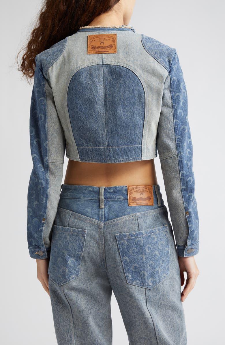 Marine Serre Mixed Wash Denim Crop Jacket, Alternate, color,