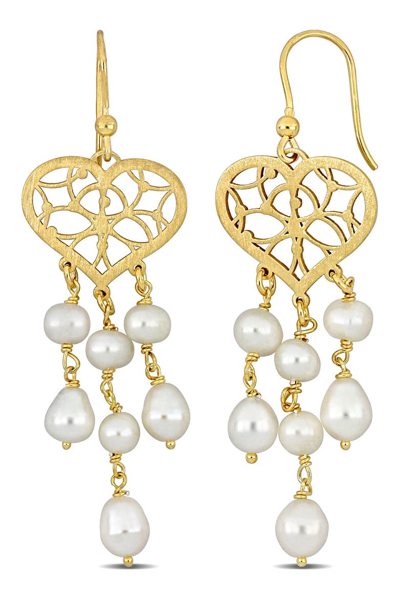 6–6.5mm Cultured Freshwater Pearl Heart Drop Earrings, Main, color, WHITE