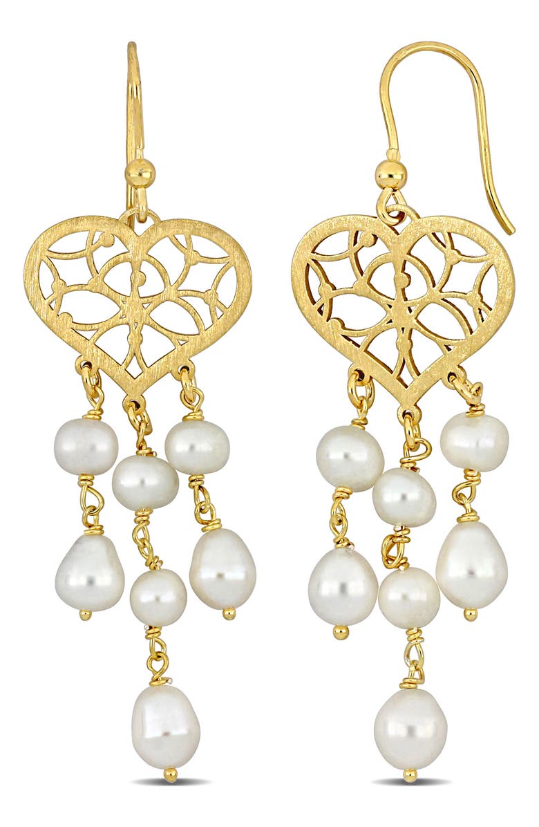 DELMAR 6–6.5mm Cultured Freshwater Pearl Heart Drop Earrings, Main, color, White