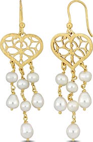 DELMAR 6–6.5mm Cultured Freshwater Pearl Heart Drop Earrings