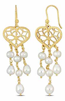6–6.5mm Cultured Freshwater Pearl Heart Drop Earrings
