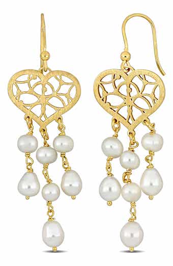 6–6.5mm Cultured Freshwater Pearl Heart Drop Earrings