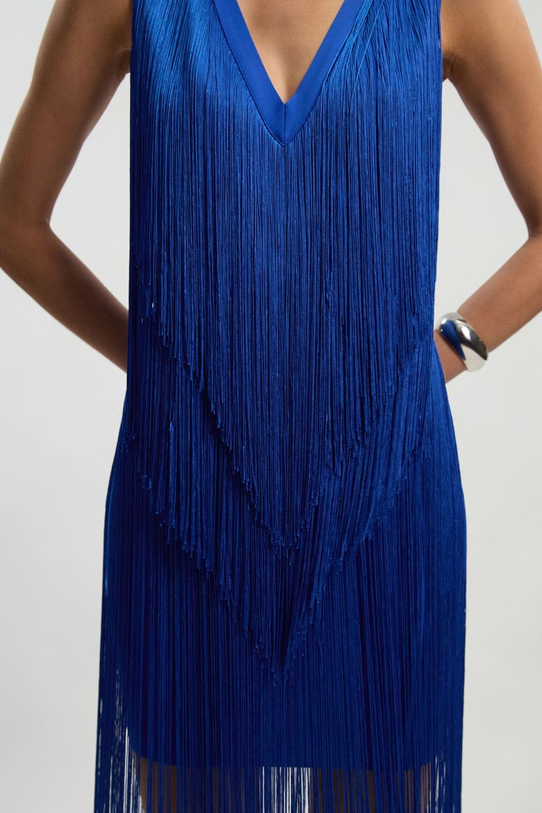 Fringe Bandage V-Neck Midi Dress, Alternate, color, Cobalt
