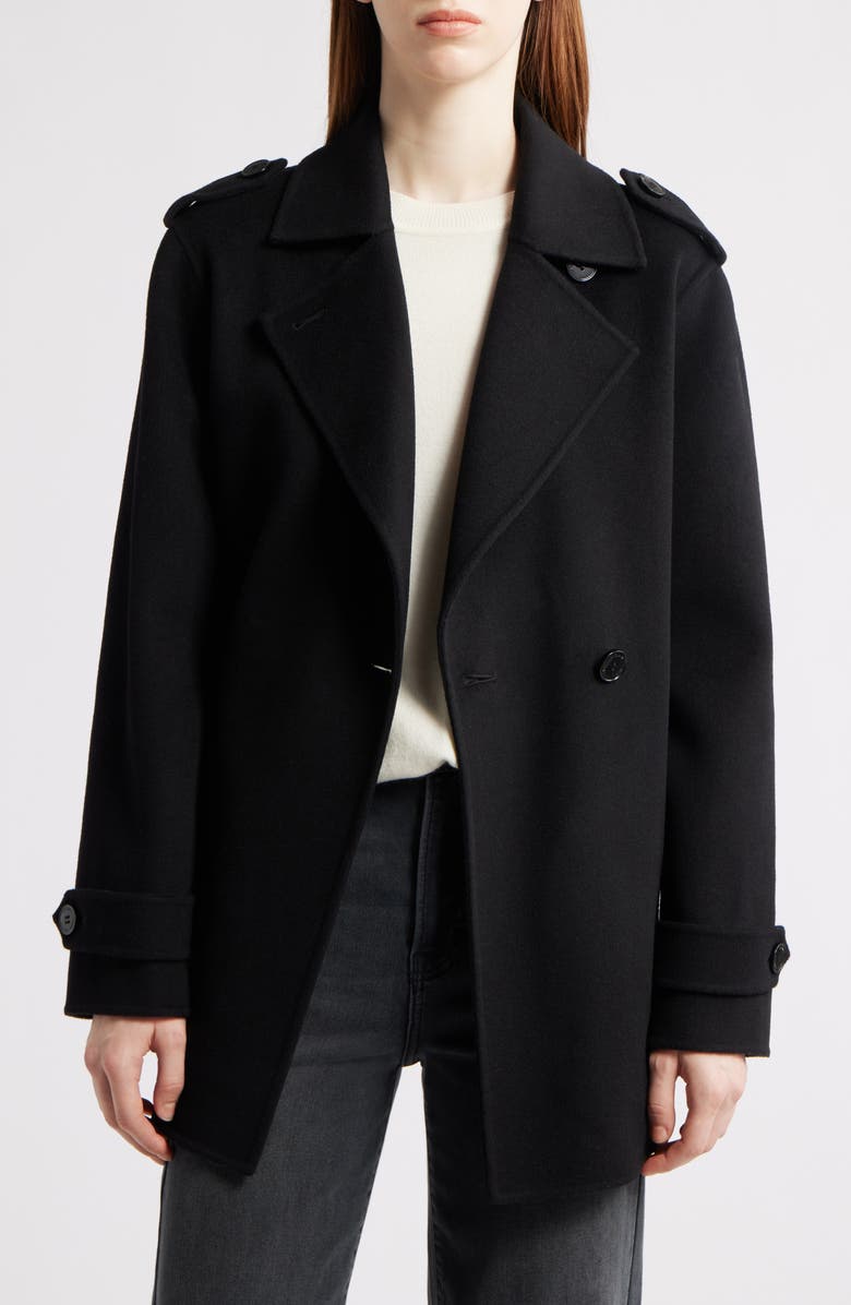 Michael Kors Double Face Wool Blend Crop Trench Coat, Alternate, color, Black