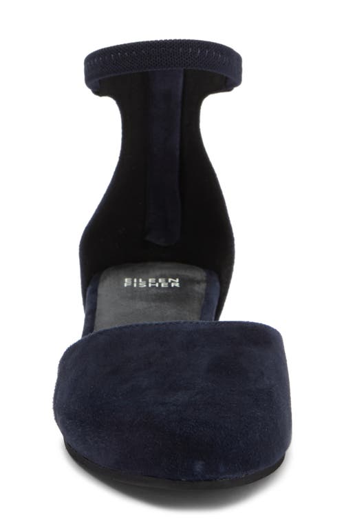 Eileen Fisher Ingle Ankle Strap Flat In Midnight Suede