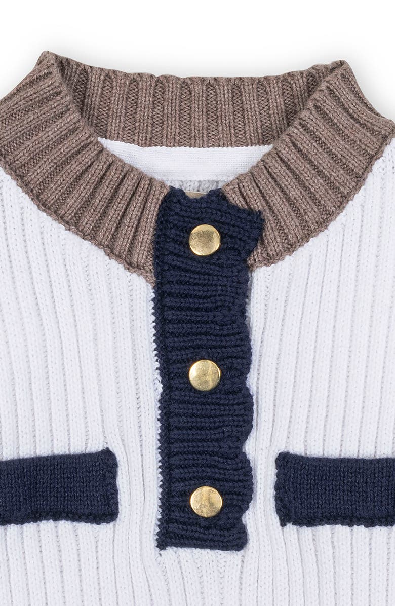 Hope & Henry Kids' Organic Mock Neck Henley Sweater Dress, Alternate, color, Soft White And Navy Colorblock