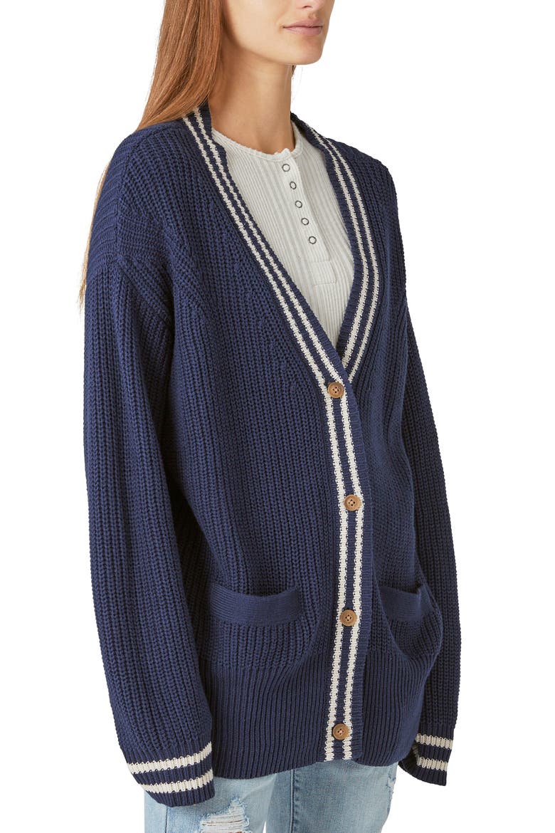 Stripe Accent Varsity Cardigan, Alternate, color, CADET NAVY COMBO