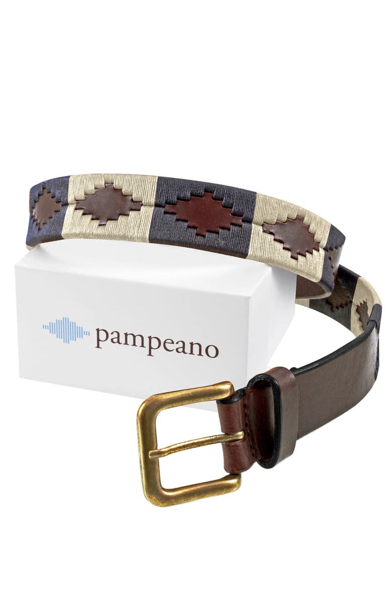 Jugadoro Leather Belt, Main, color, Brown/Navy/Cream