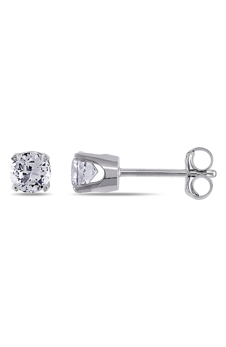 DELMAR 10K White Gold & Creative White Sapphire Stud Earrings, Main, color, 