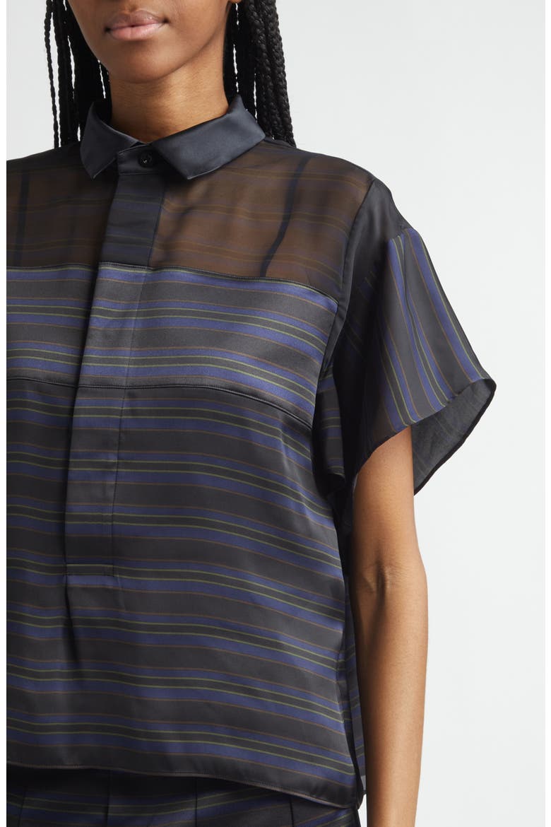 Short Sleeve Mixed Media Button-Up Shirt, Alternate, color, BLACK/ NAVY