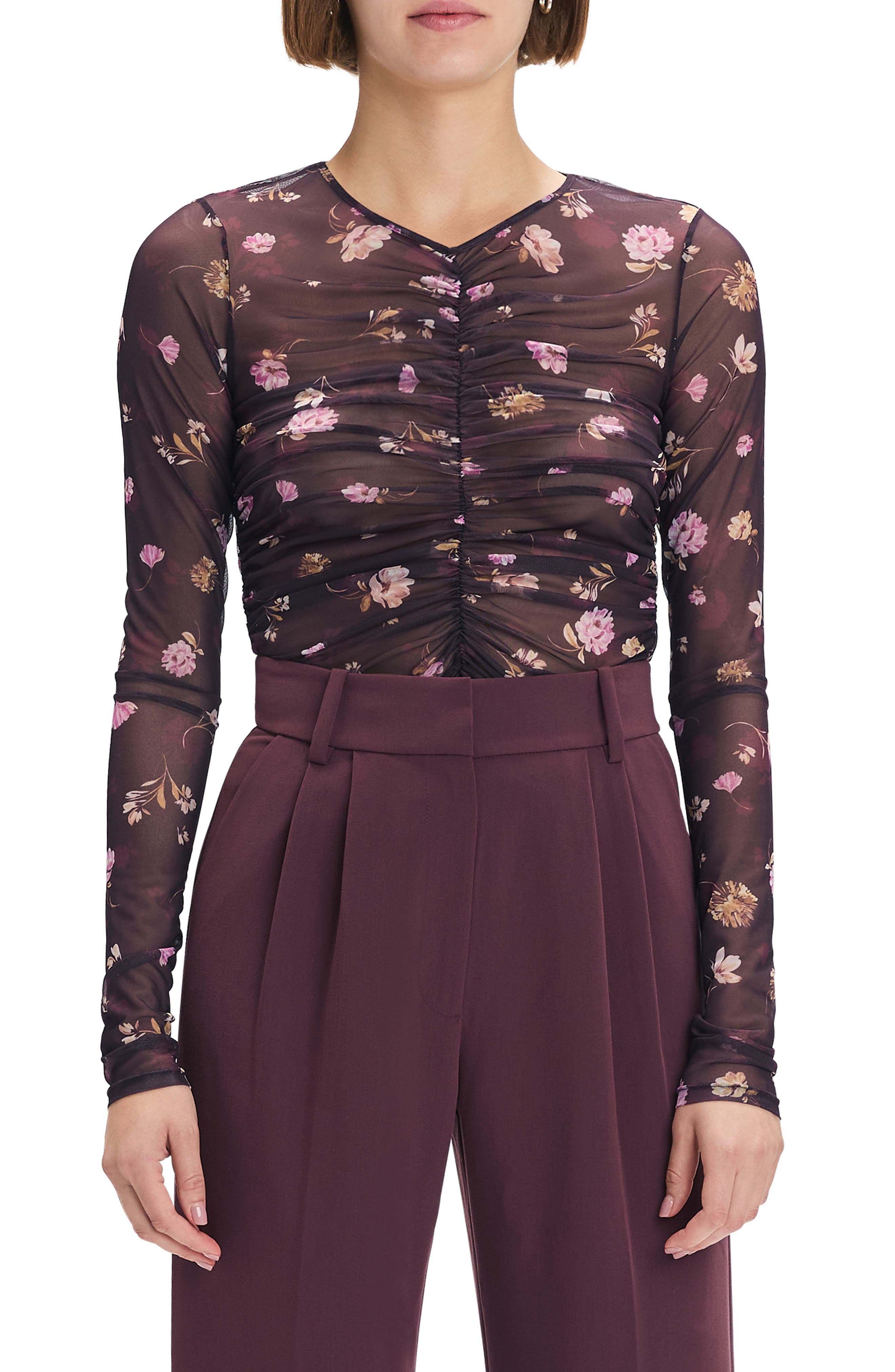 Favorite Daughter Ruched Sheer Stretch Mesh Top