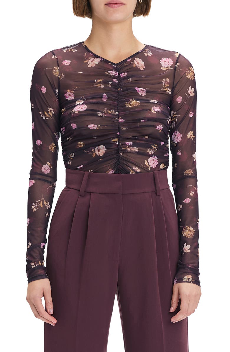 Favorite Daughter Ruched Sheer Stretch Mesh Top, Main, color, Whimsical Monet