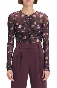 Favorite Daughter Ruched Sheer Stretch Mesh Top