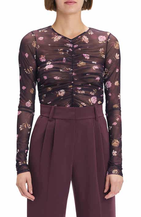 Favorite Daughter Ruched Sheer Stretch Mesh Top