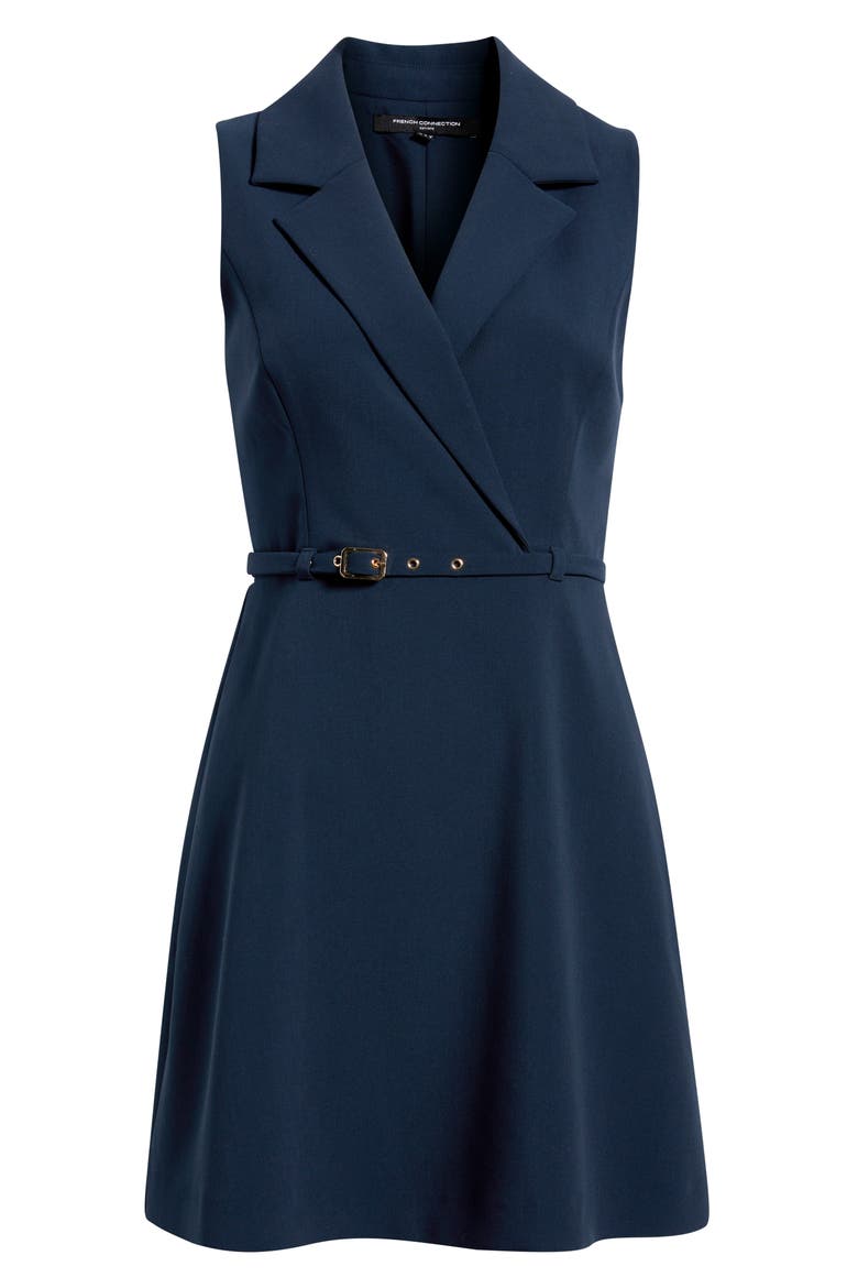 Azra Belted Sleeveless Twill Minidress, Alternate, color, MARINE