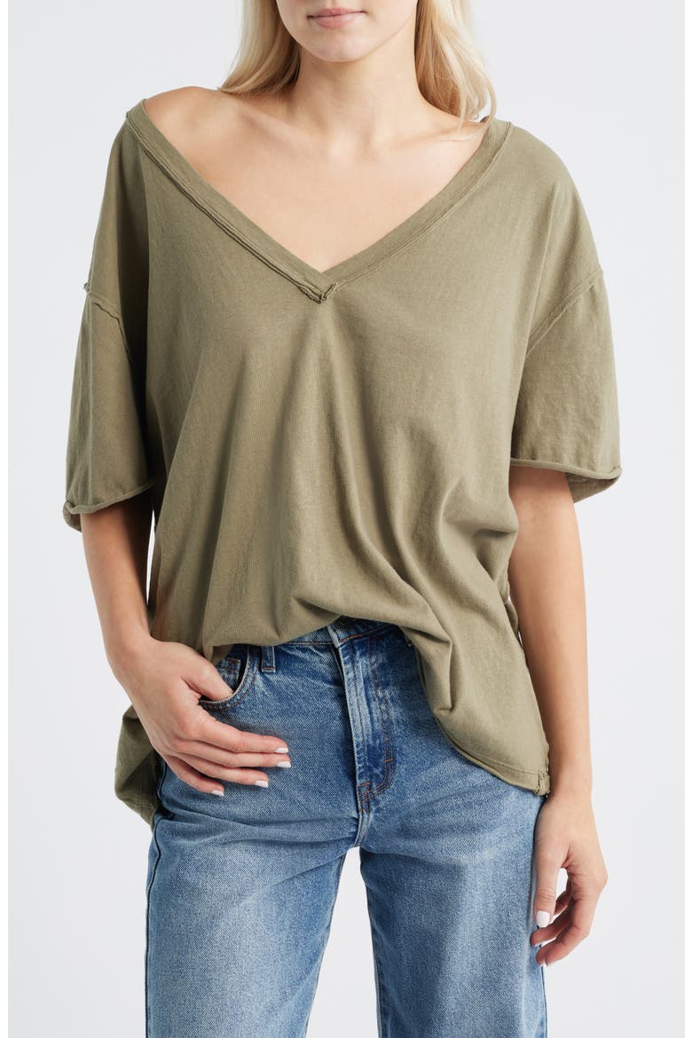 We The Free Nina V-Neck Cotton T-Shirt, Main, color, OLIVE STONE