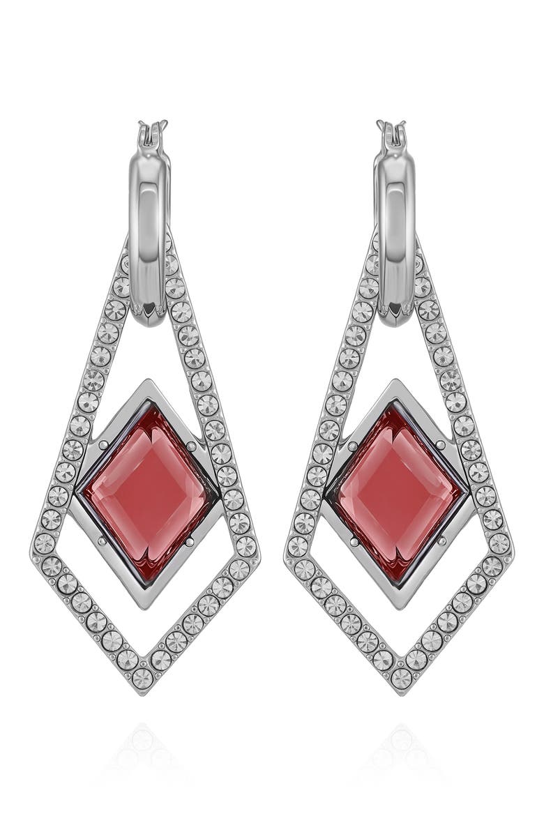 Glass Stone Drop Huggie Hoop Earrings, Main, color, SILVER TONE