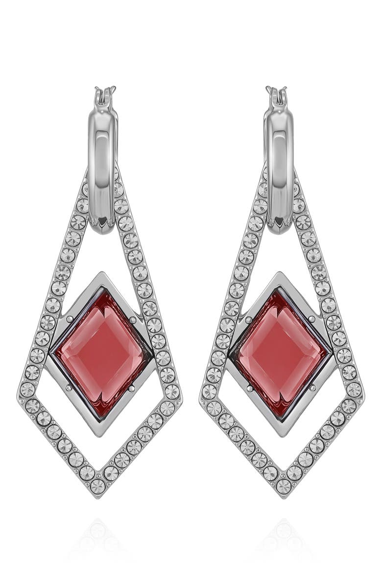 Vince Camuto Glass Stone Drop Huggie Hoop Earrings, Main, color, Silver Tone