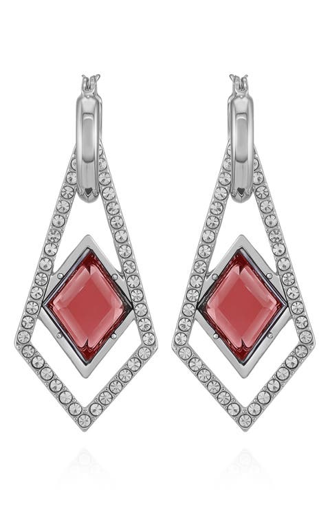 Glass Stone Drop Huggie Hoop Earrings