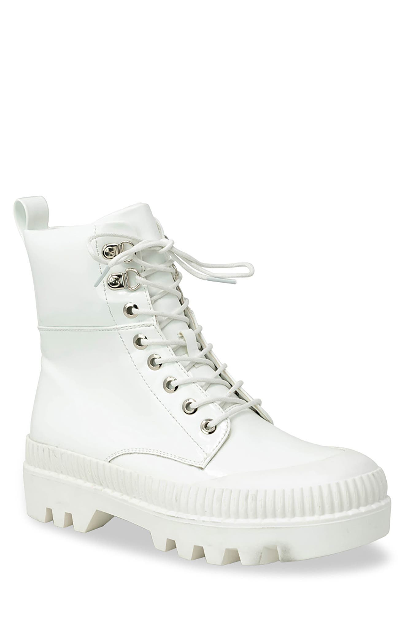 CHASE AND CHLOE Chelsey Patent Lug Sole Combat Boot