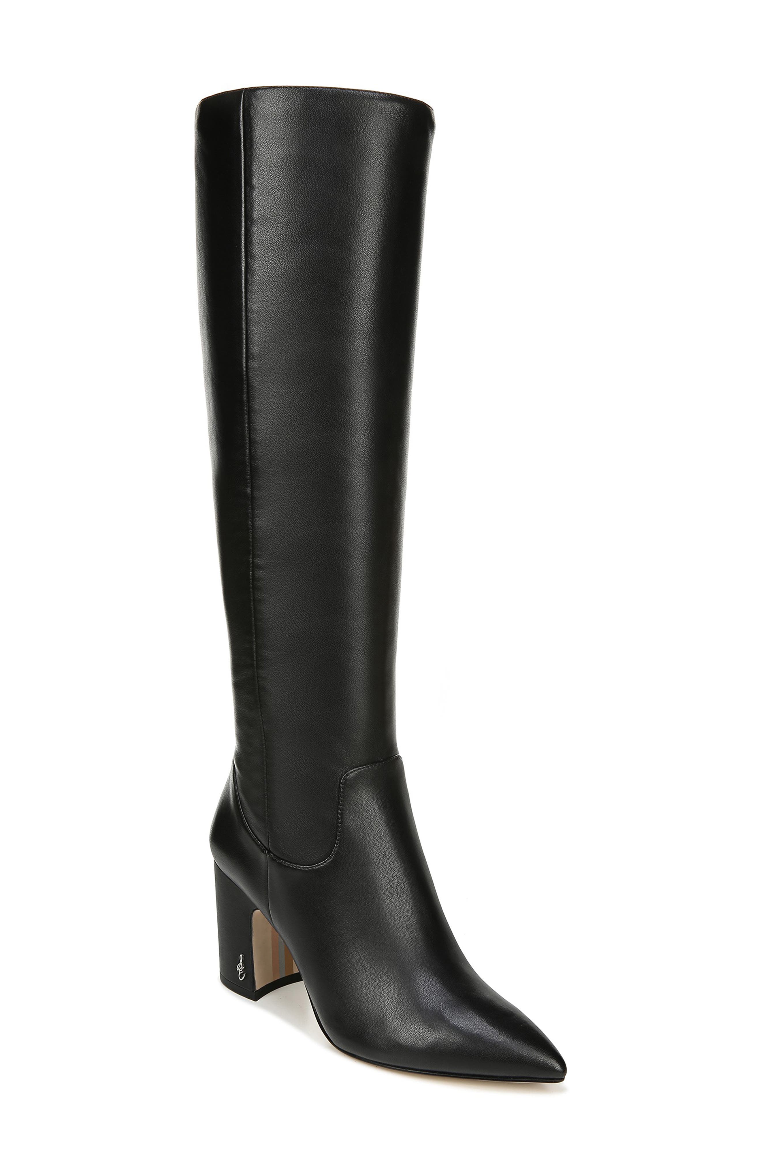 Hai Knee High Boot, Main, color, BLACK LEATHER LEATHER