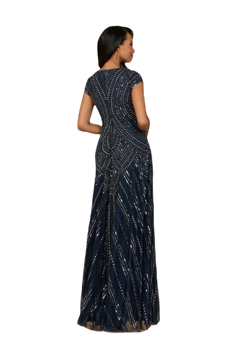 LARA New York Cap Sleeve Beaded A-Line Gown, Alternate, color, Navy