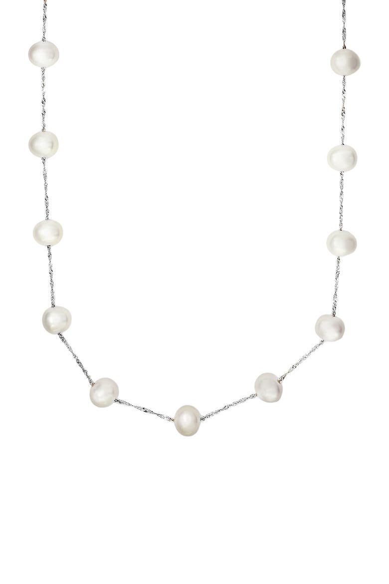 14K White Gold Freshwater Pearl Station Necklace, Main, color, WHITE