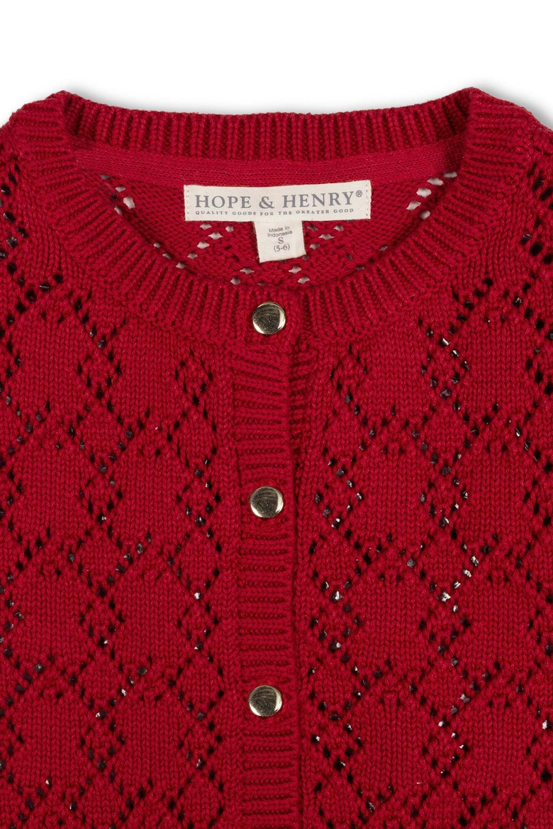 Kids' Organic Cotton Pointelle Cardigan, Alternate, color, Red Diamond