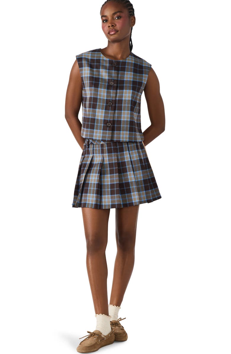 Steve Madden Alessa Sleeveless Plaid Shirt, Alternate, color, Brown Plaid