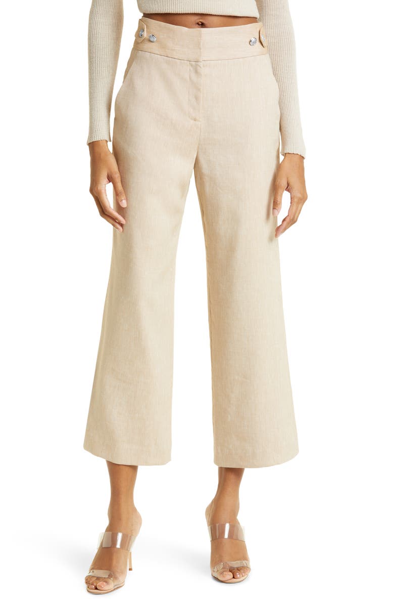 Veronica Beard Aubrie Flare Crop Linen Blend Pants, Main, color,