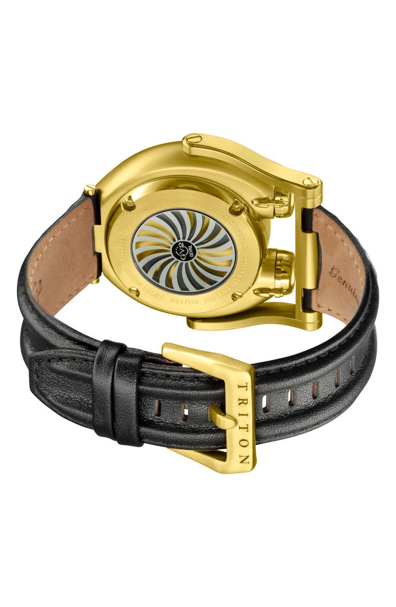 GV2 Triton Swiss Automatic Leather Strap Watch, 49mm, Alternate, color, Black