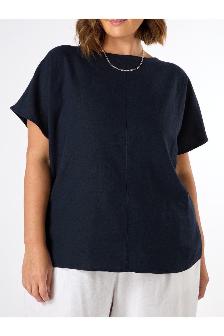 Linen Seamed Detail Top, Alternate, color, Navy