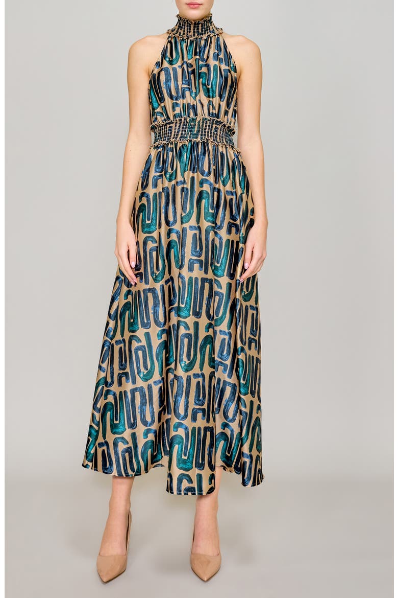 Mock Neck Maxi Dress, Main, color, NAVY TAUPE