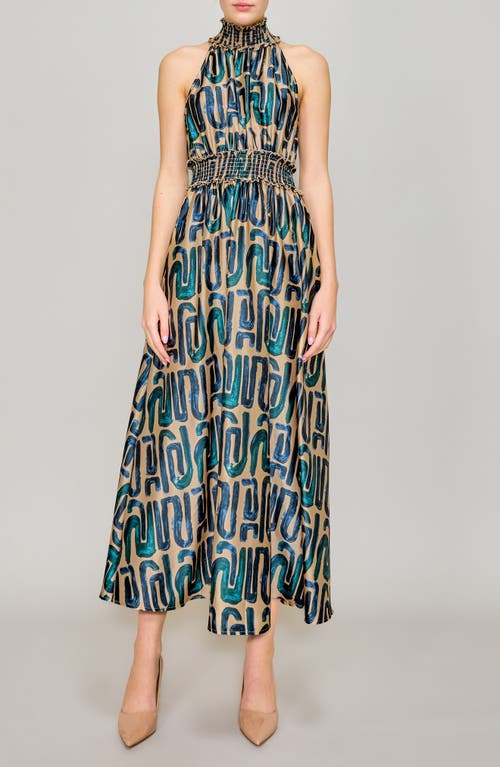 Melloday Mock Neck Maxi Dress In Navy Taupe