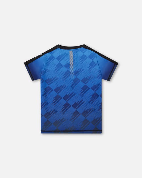 Deux Par Deux Boy's Printed Athletic Top Blue And Black In Blue And Black