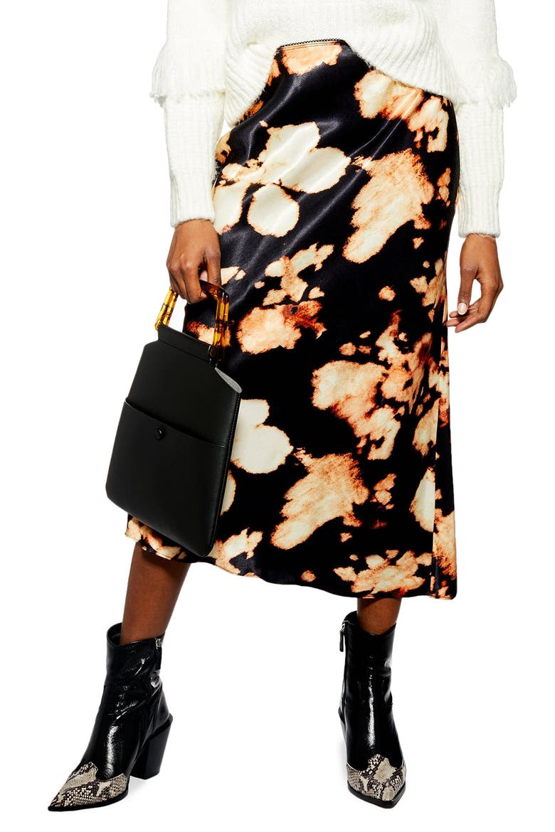 Tie Dye Bias Midi Skirt, Main, color, BLACK MULTI