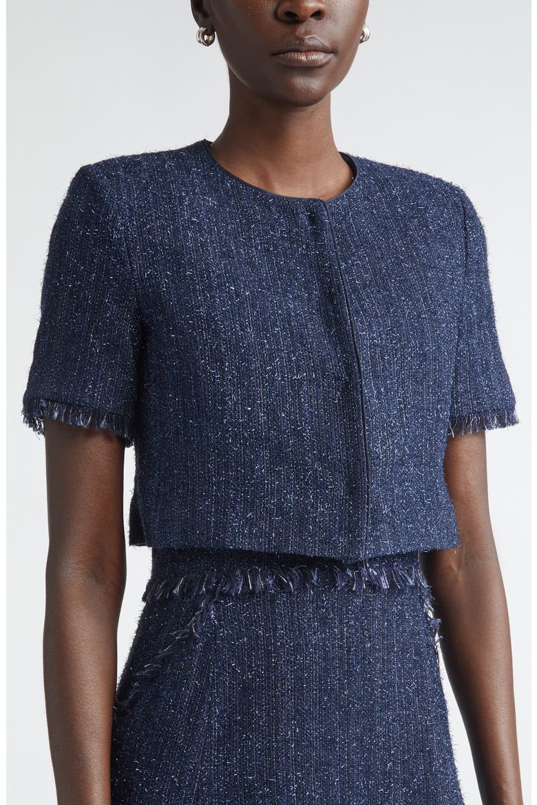 Metallic Shimmer Tweed Bolero Jacket, Alternate, color, MIDNIGHT METALLIC