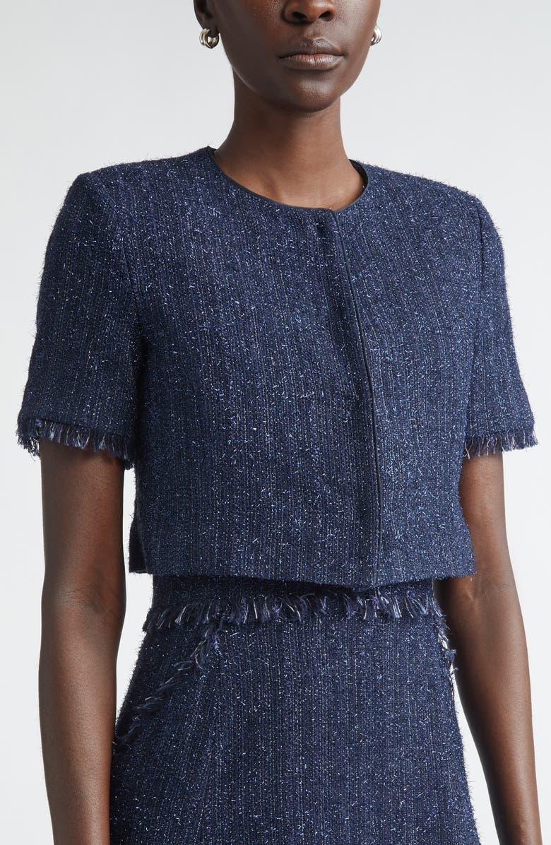 ST. JOHN Metallic Shimmer Tweed Bolero Jacket, Alternate, color, Midnight Metallic
