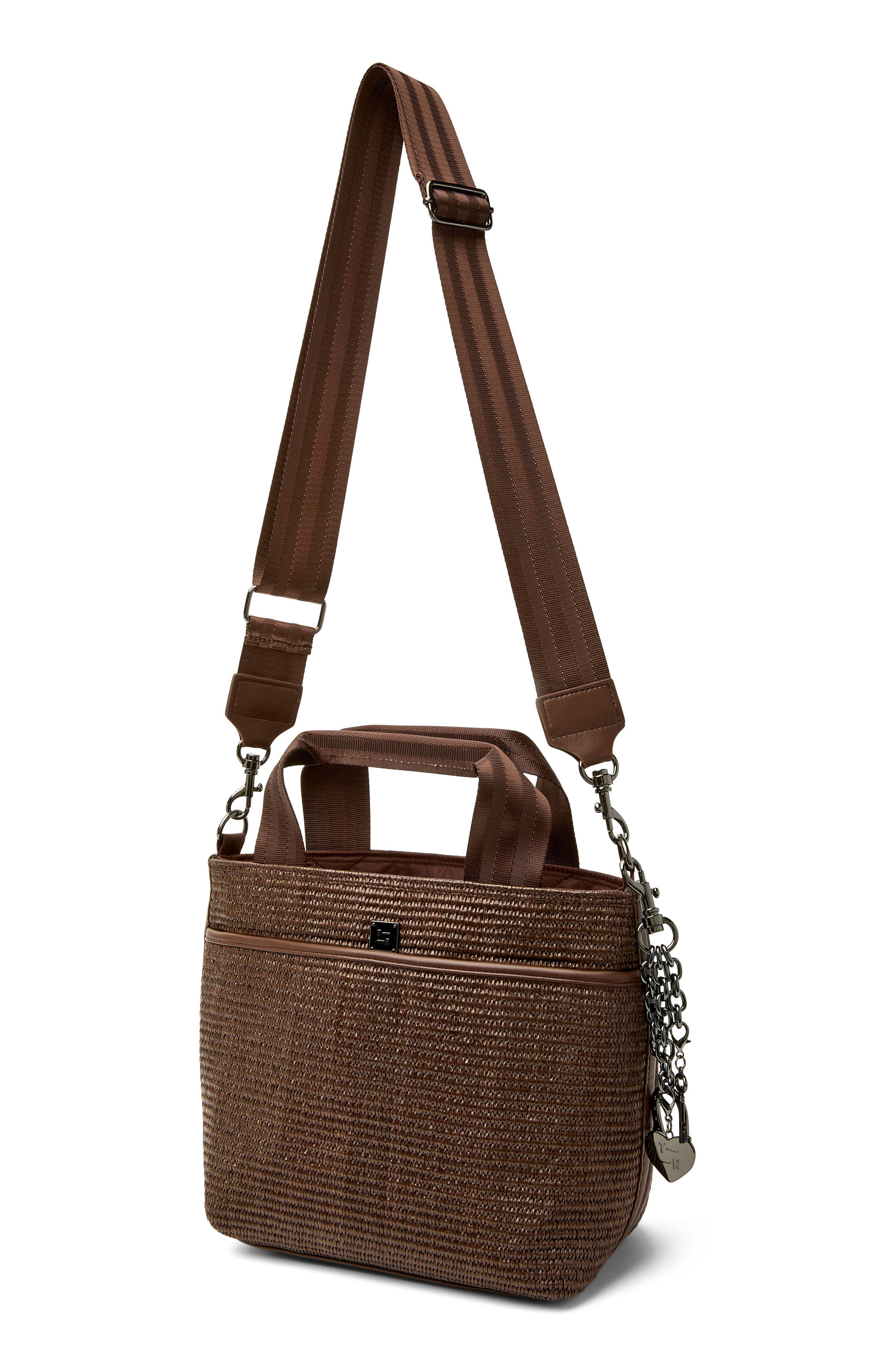 THINK ROYLN Escape Raffia Crossbody Bag, Alternate, color, Espresso Raffia W/ Trim