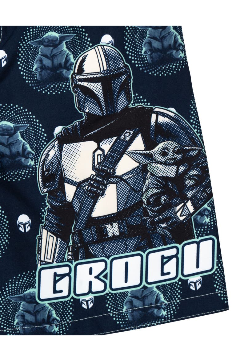 The Mandalorian Grogu 2-piece Swimwear Rash Guard And Swim Trunks Set, Alternate, color, Grogu Green Navy