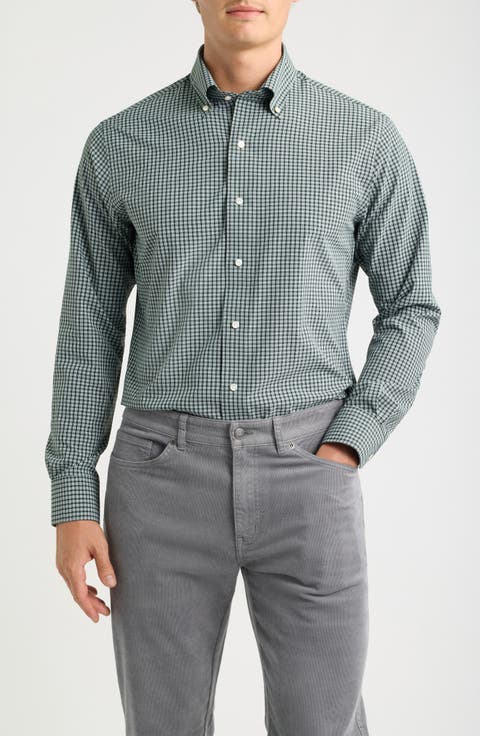 Eugene Tailored Fit Check Performance Poplin Button-Down Shirt