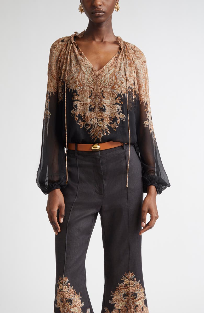 Zimmermann Dawning Placed Paisley Peasant Top, Main, color,