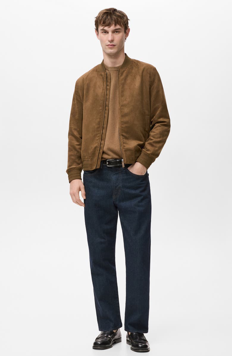 MANGO Faux Suede Bomber Jacket, Alternate, color, Cognac