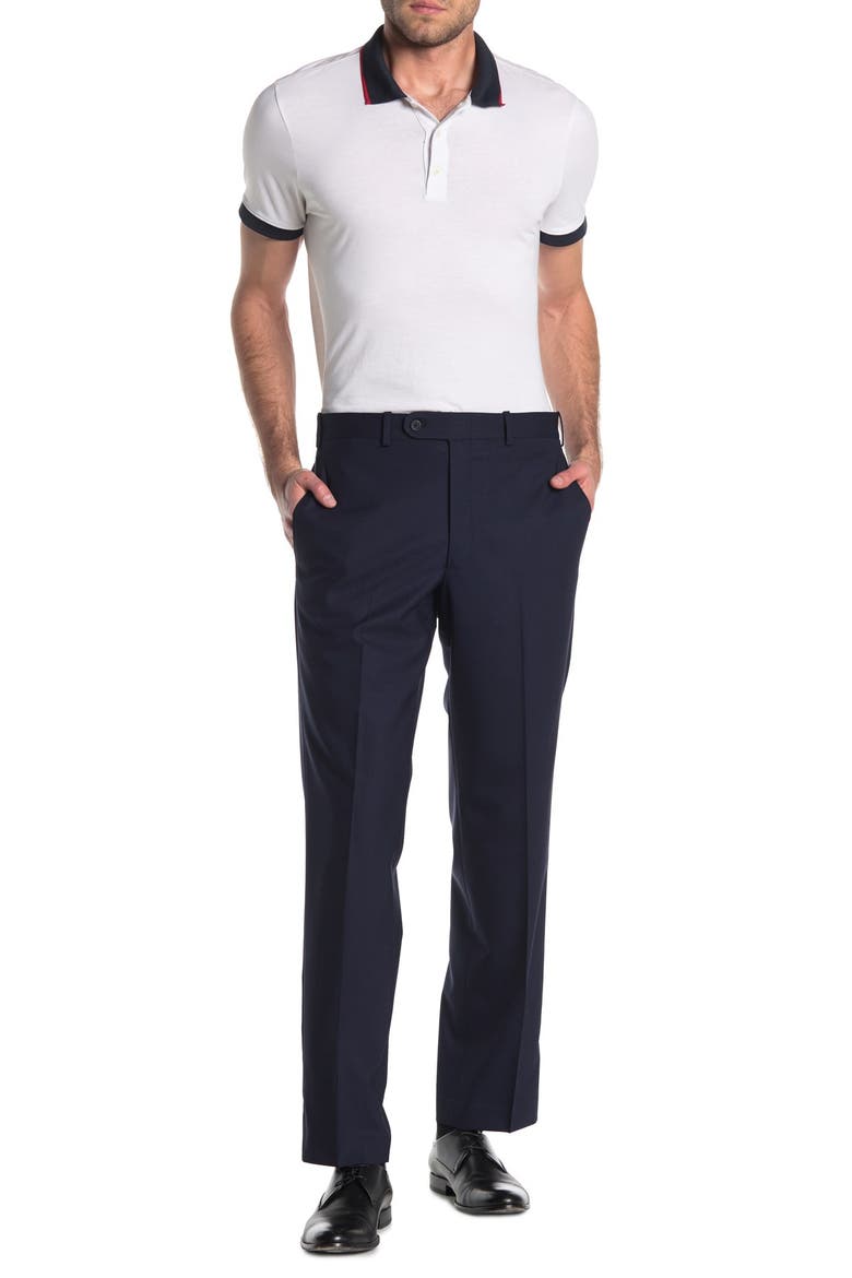 Wool Blend Flat Front Trousers, Alternate, color, NAVY
