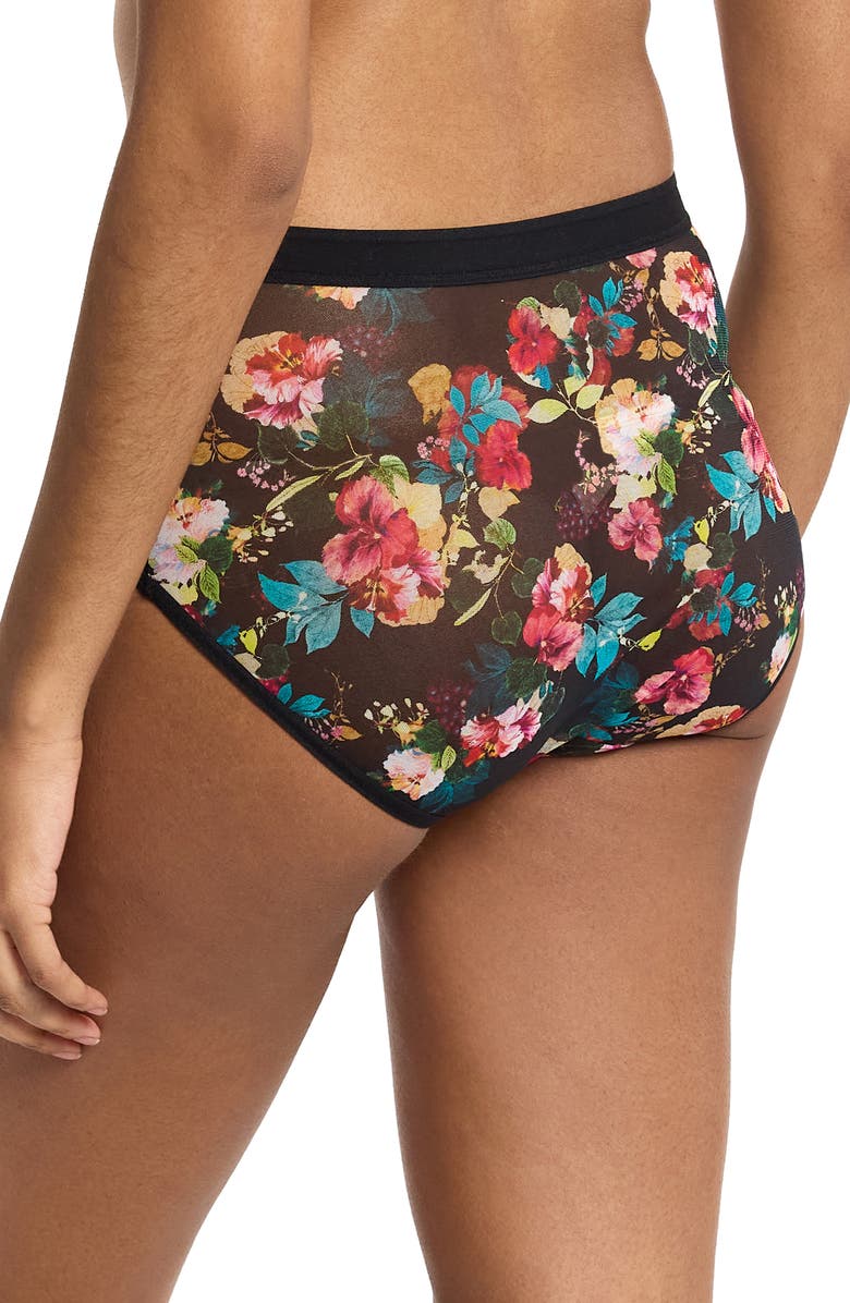 Hanky Panky Mesh High Cut French Briefs, Alternate, color, Botanic Romantic