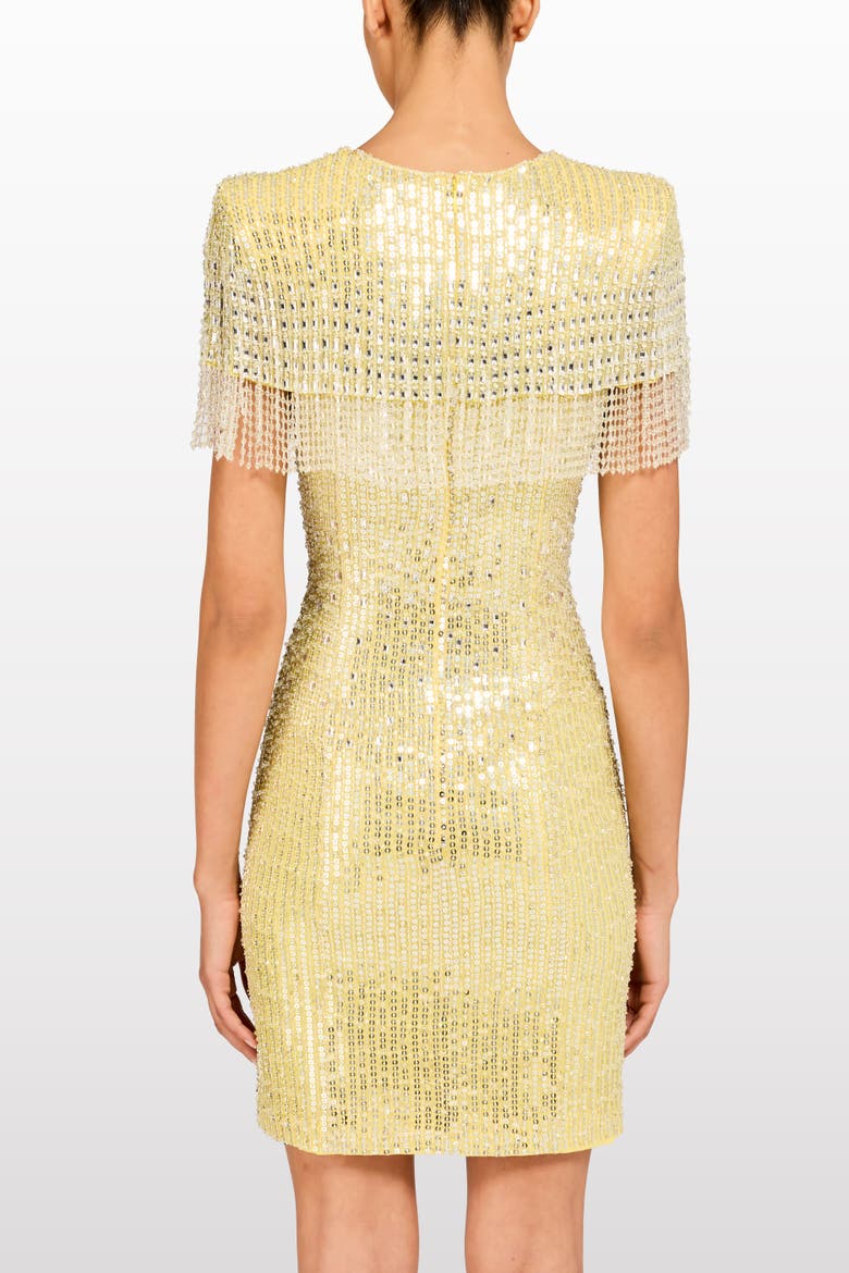 Swish Sequin-Embellished Beaded Mini Dress, Alternate, color, Mimosa
