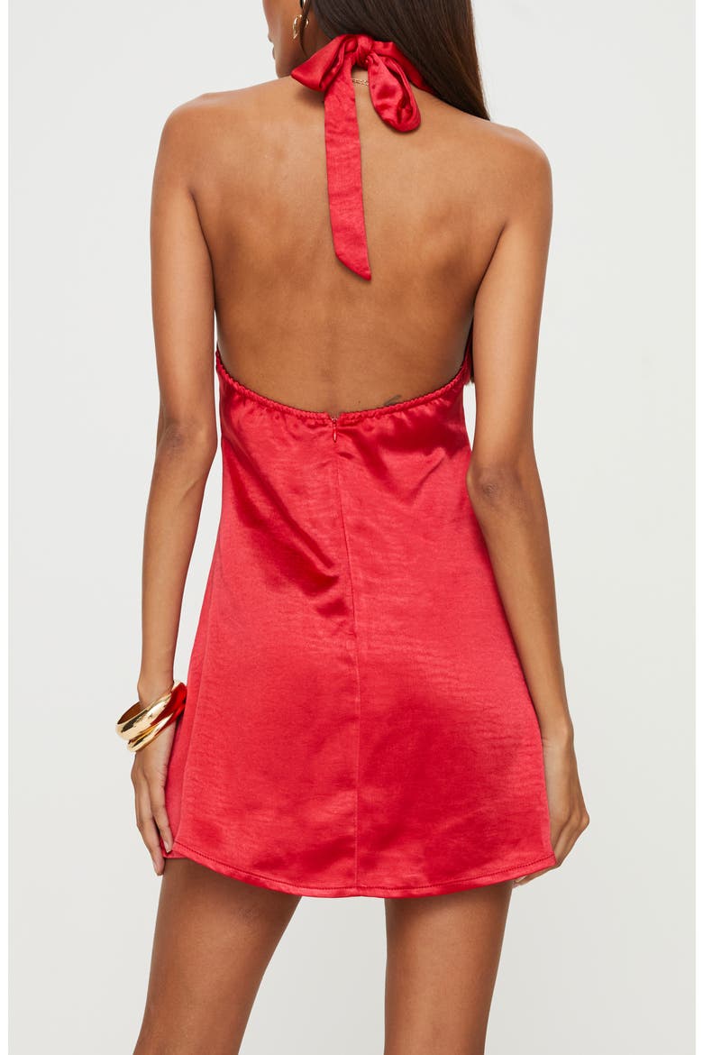 Lanier Satin Halter Minidress, Alternate, color, RED
