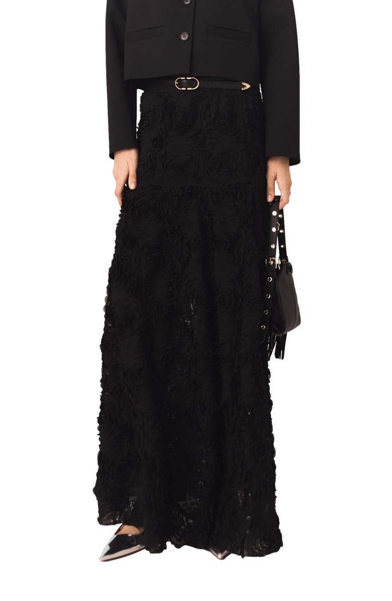 maje Long embroidered skirt, Alternate, color, Black