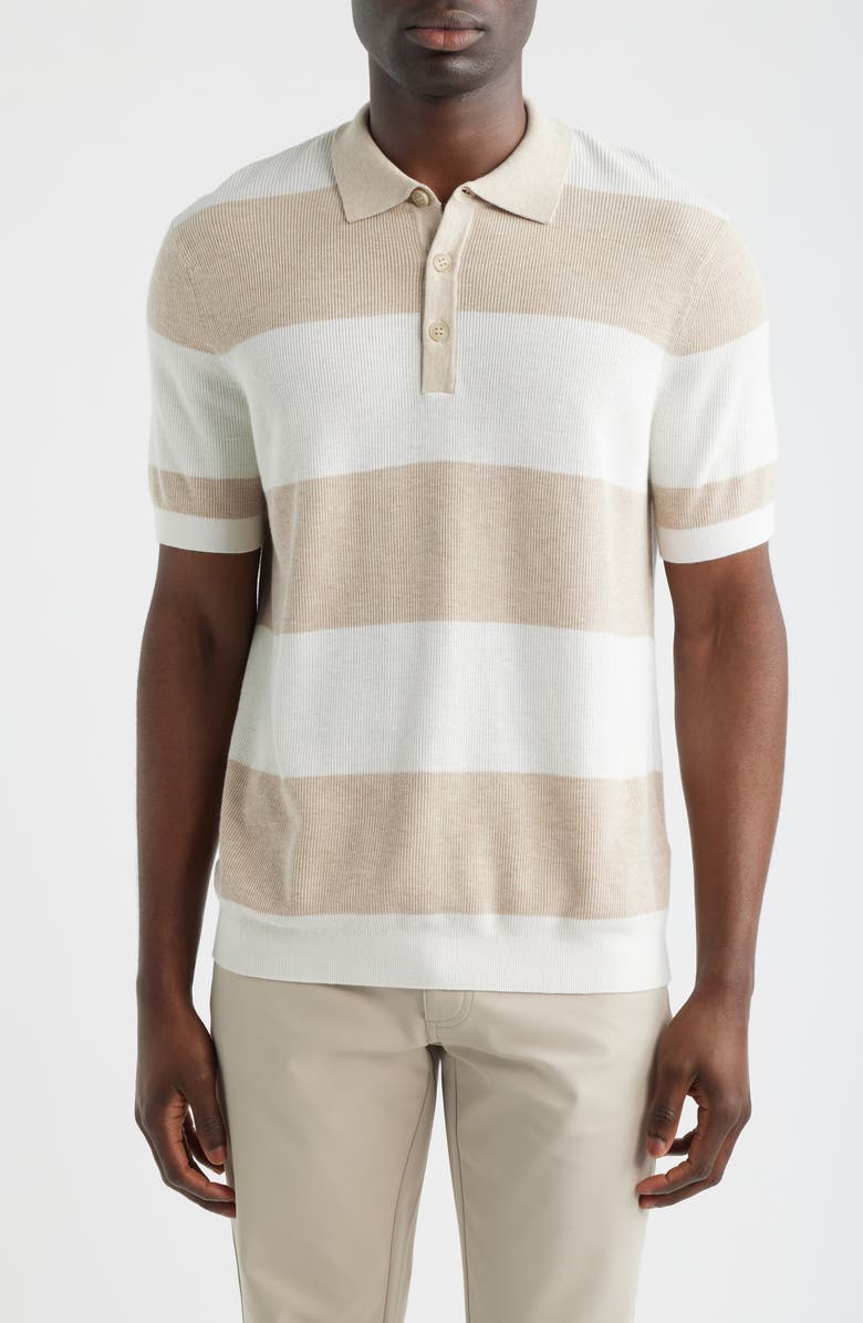 Scott Barber Stripe Rib Polo Sweater, Main, color, Flax